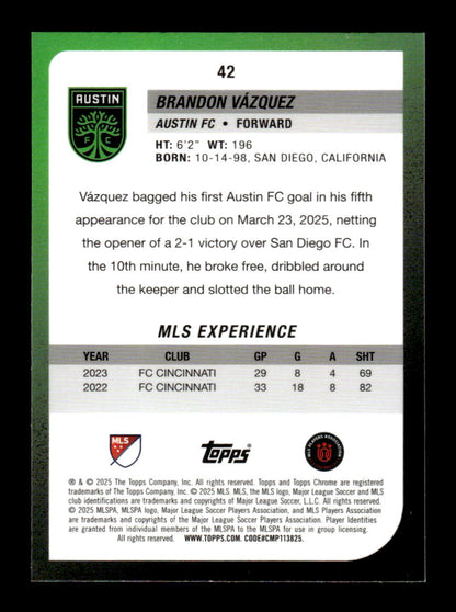 2025 Topps Chrome MLS #42 Brandon Vázquez Green Mini-Diamonds Refractor #/99