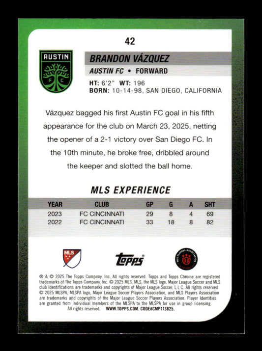 2025 Topps Chrome MLS #42 Brandon Vázquez Green Mini-Diamonds Refractor #/99