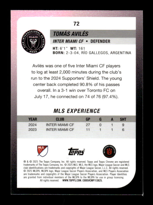 2025 Topps Chrome MLS #72 Tomás Avilés Blue Mini-Diamonds Refractor #/150